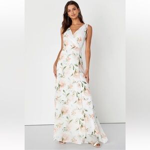Lulu's White Maxi Dress with Peach Floral Print